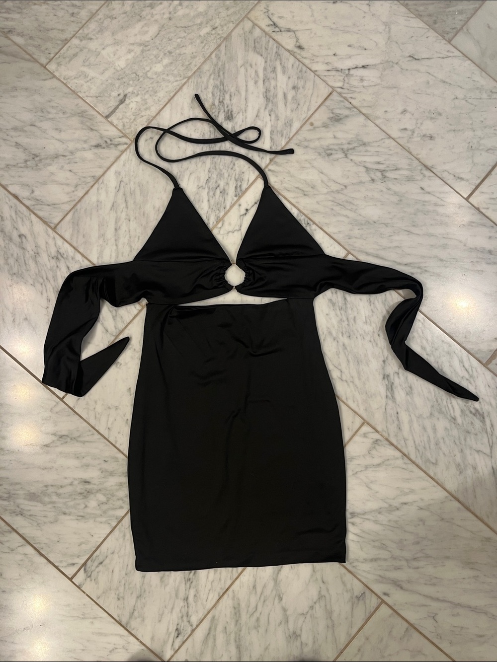 Princess Polly Black Ring Front Halter Mini Dress